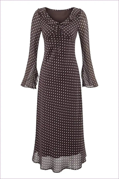 Polka Dot Maxi Dress with Split Cuffs - Vintage Everyday Chic for A-line, Autumn, Casual, Everyday,