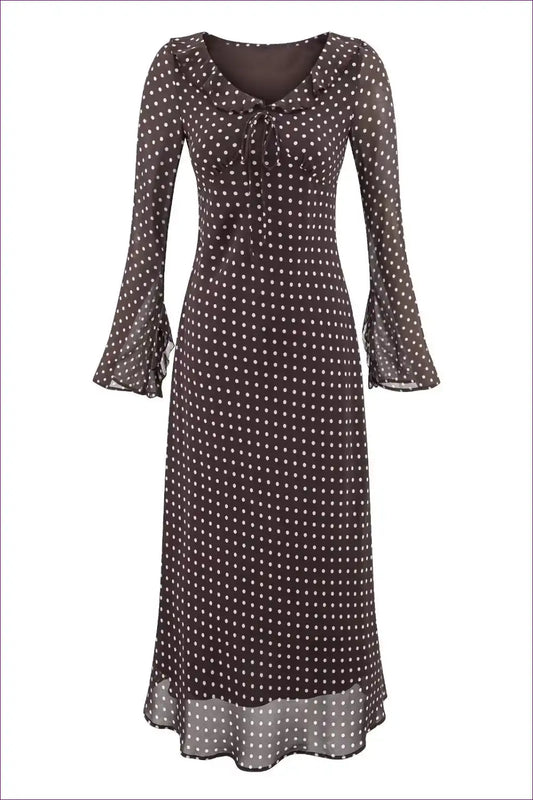 Polka Dot Maxi Dress with Split Cuffs - Vintage Everyday Chic for A-line, Autumn, Casual, Everyday,