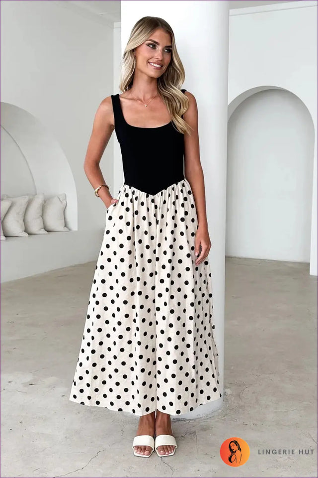 Polka Dot Maxi Dress with Square Neck - Modern Summer Grace