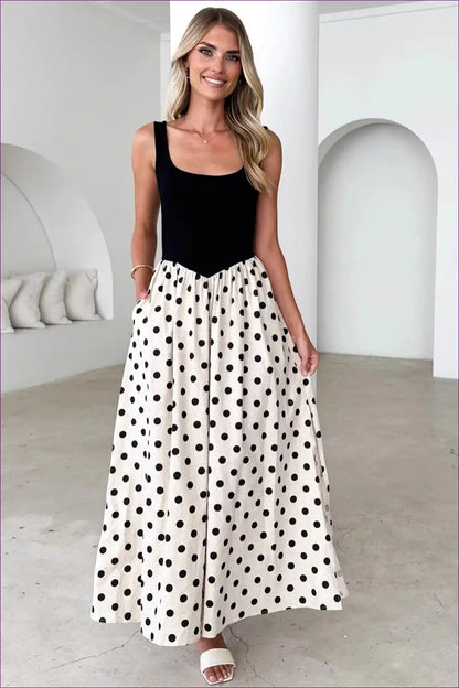 Polka Dot Maxi Dress with Square Neck - Modern Summer Grace for a Line, Casual, Everyday, just In,