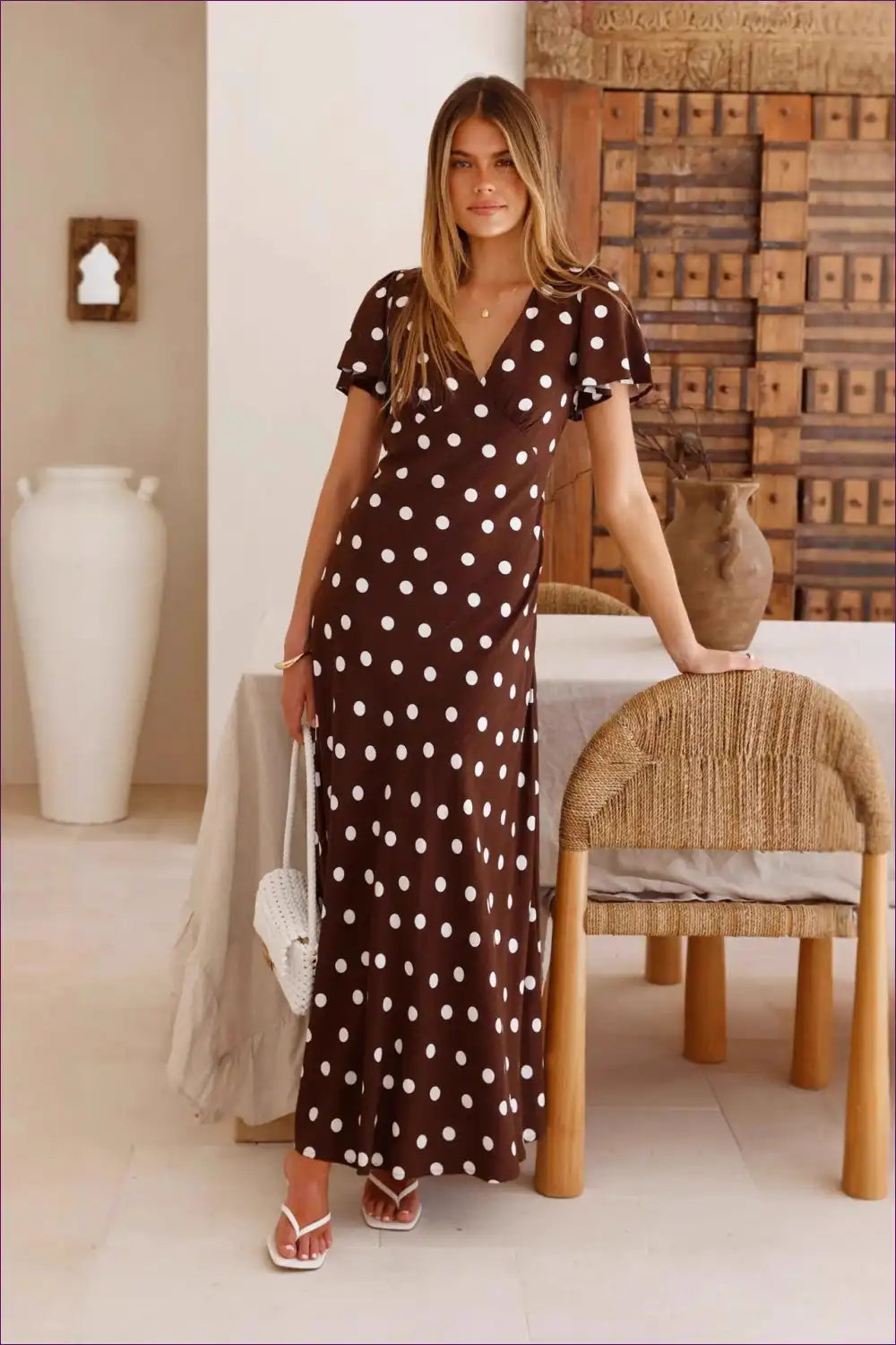 Polka Dot Maxi Dress with V-neck - Effortless Summer Days for A-line, Casual, Everyday, just In,