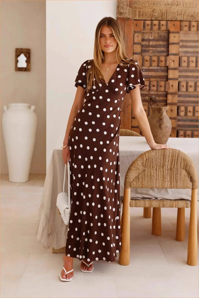 Polka Dot Maxi Dress With V-Neck - Summer Ease, Everyday Style