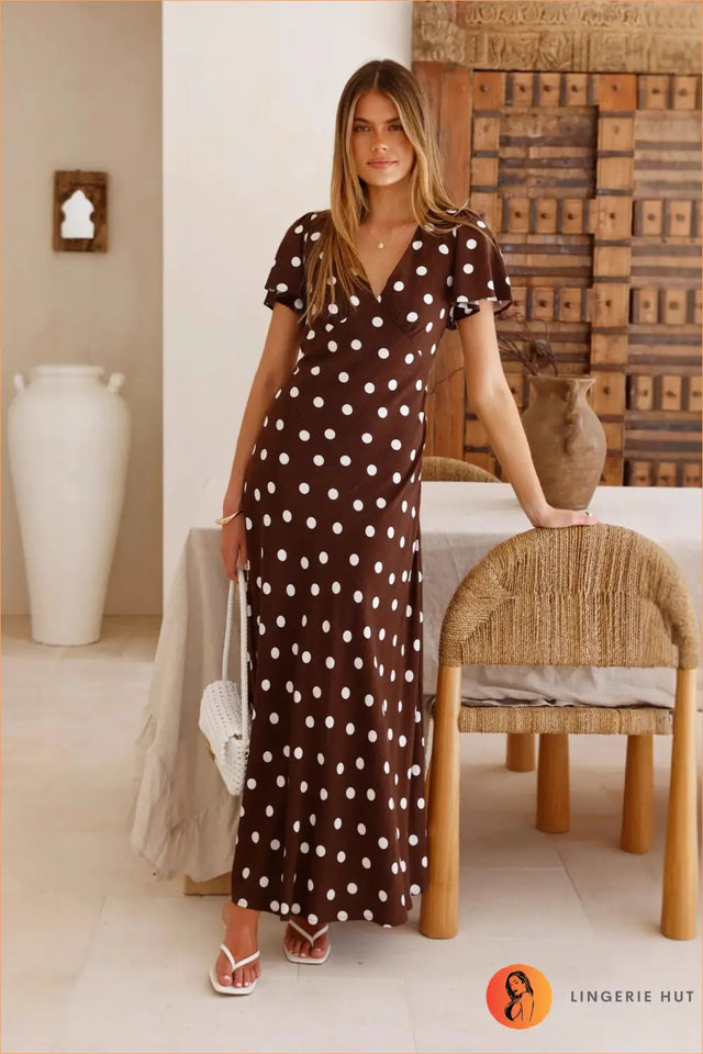Polka Dot Maxi Dress With V-Neck - Summer Ease, Everyday Style
