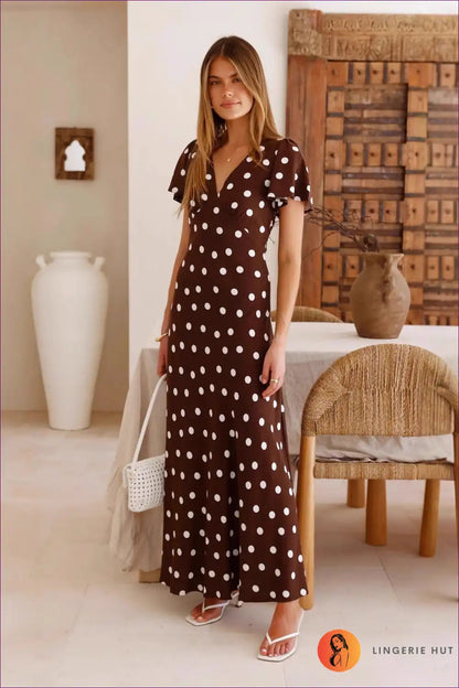 Polka Dot Maxi Dress with V-neck - Effortless Summer Days for A-line, Casual, Everyday, just In,