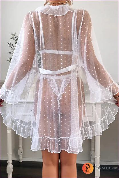 Polka Dot Mesh Lace 3-piece Set - Softly Seductive Layers for Bodysuit, Lace, Lingerie, Navy, Night