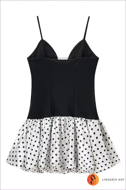 Polka Dot Mini Dress with Deep Plunge for Parties Date Night, Dress, Floral, Formal Wear, Glamour