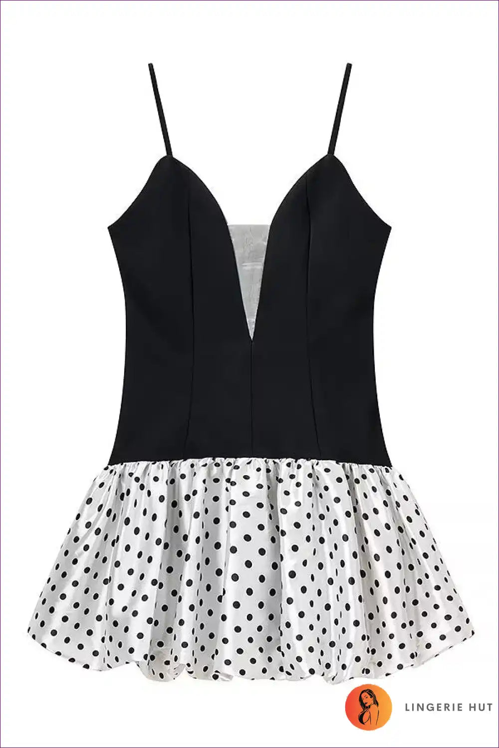 Polka Dot Mini Dress with Deep Plunge for Parties Date Night, Dress, Floral, Formal Wear, Glamour