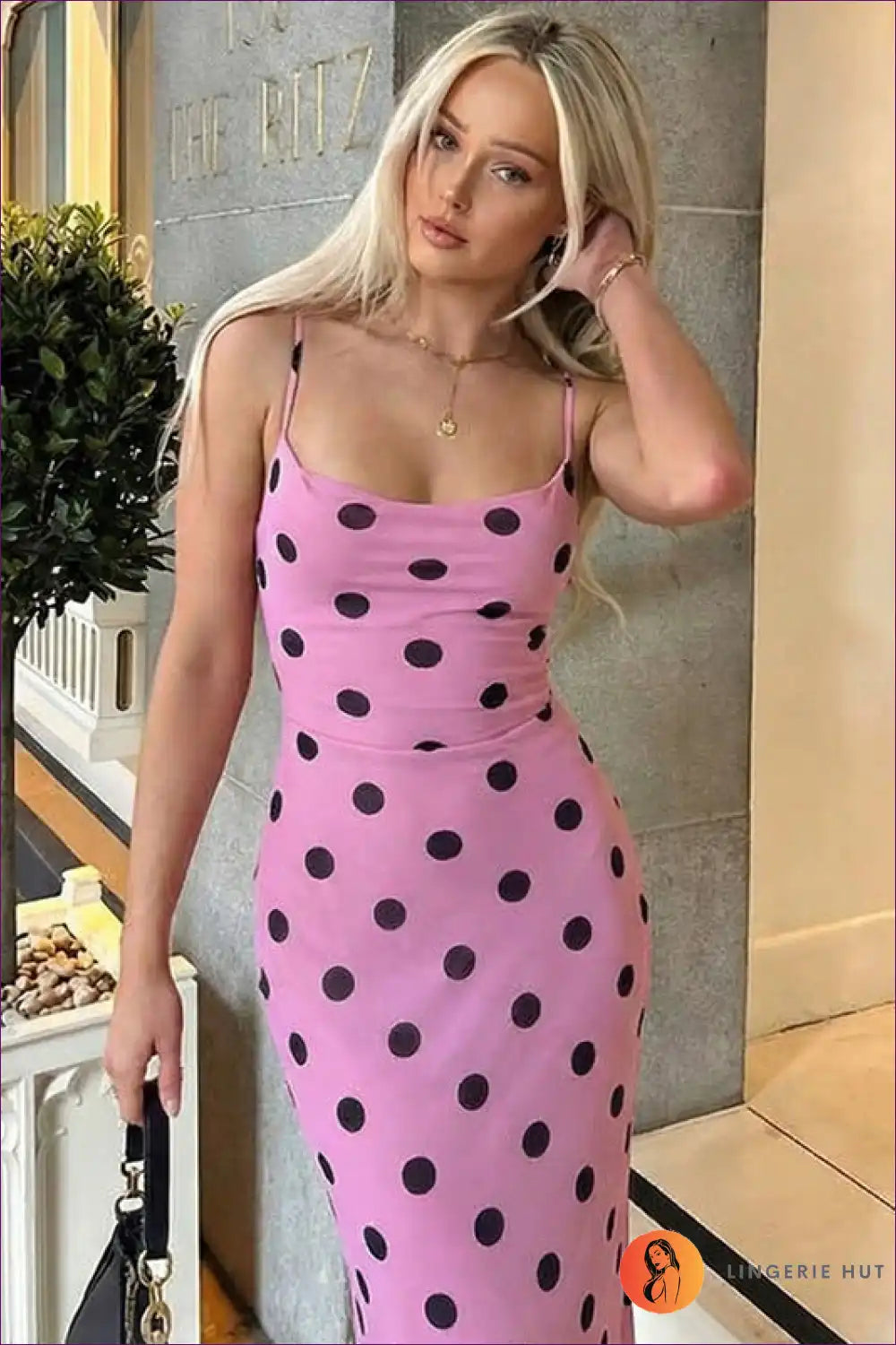 Polka Dot Slip Dress with Cowl Neckline - Vintage Glam for Dress, Dresses, Formal Wear, just In, Maxi