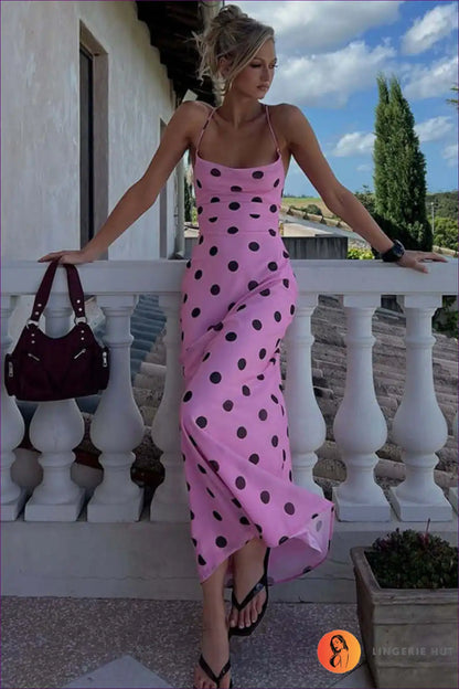 Polka Dot Slip Dress with Cowl Neckline - Vintage Glam for Dress, Dresses, Formal Wear, just In, Maxi