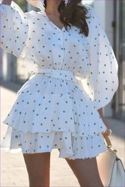 Polka Dot Tiered Mini Dress - Garden Party Ready - Dresses - Lingerie Hut - A-line • Boho • Casual • Chiffon