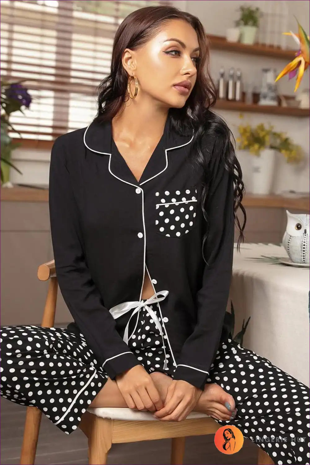 Elevate Your Relaxation Game With Our Polka Dot Viscose Loungewear Set. Perfect For Lazy Days Or Socially