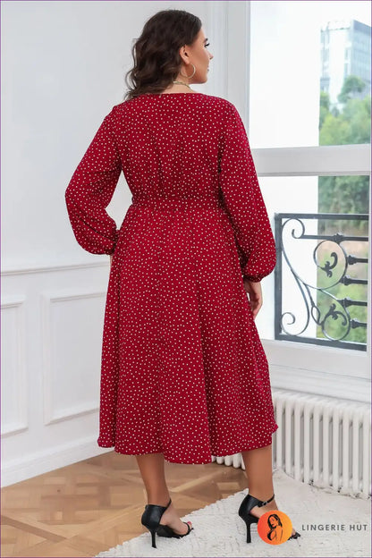 Polka Dot Wrap Dress with Long Sleeves and Belt for A-line, Autumn, Casual, Everyday,