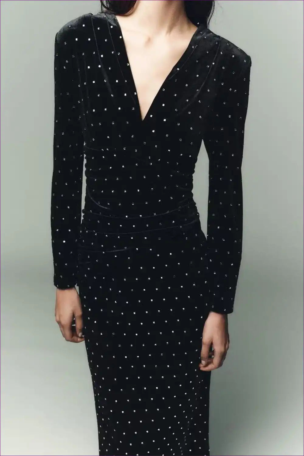Polka Dot Wrap Midi Dress with Long Sleeves for Autumn, Casual, Dress, Everyday, Formal Wear