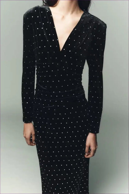 Polka Dot Wrap Midi Dress with Long Sleeves for Autumn, Casual, Dress, Everyday, Formal Wear