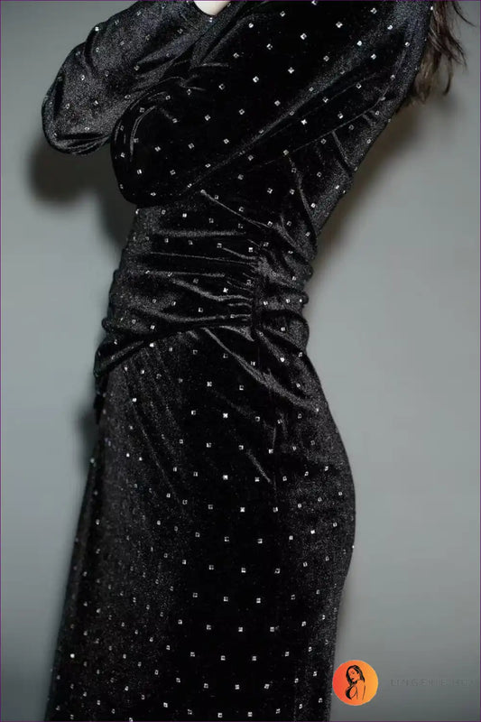 Polka Dot Wrap Midi Dress with Long Sleeves for Autumn, Casual, Dress, Everyday, Formal Wear