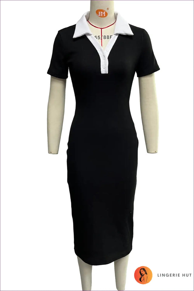Polo Collar Midi Dress with Contrast Trim - Sporty Chic