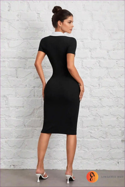 Polo Collar Midi Dress with Contrast Trim - Sporty Chic for a Line, Casual, Dress, Everyday,