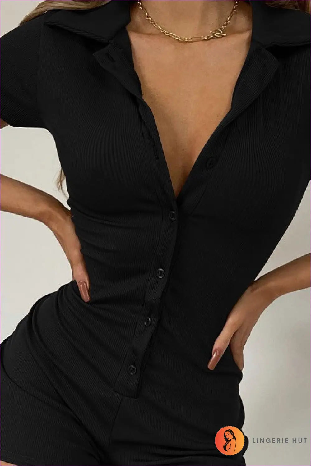 Polo Collar Romper - Effortless Summer Elegance - Jumpsuits & Rompers - Lingerie Hut - Casual • Date Night • Everyday