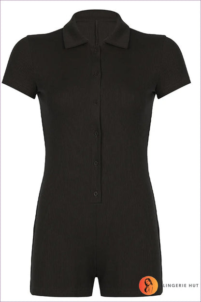 Polo Collar Romper - Effortless Summer Elegance - s / Black - Jumpsuits & Rompers - Lingerie Hut - Casual • Date Night