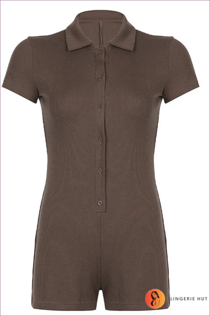 Step Into Summer With Our Polo Collar Romper. Designed a Ribbed Texture And Collared Neckline, This Slim-fit,