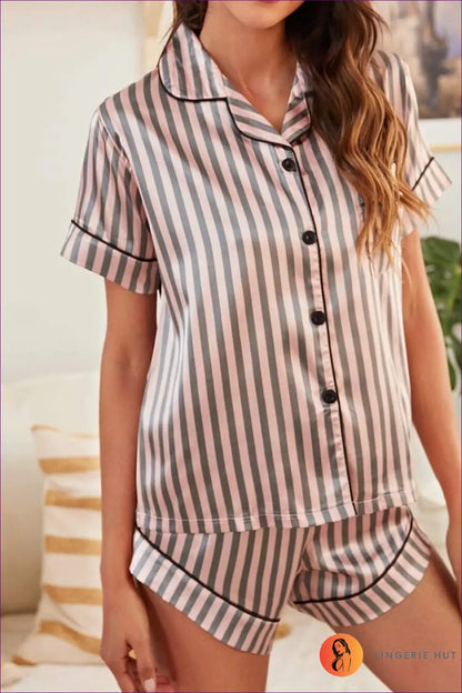 Polyester Pyjama Set with Shorts - Luxe Nights in - s / Grey - Pajamas - Lingerie Hut - All Season • Casual • Everyday