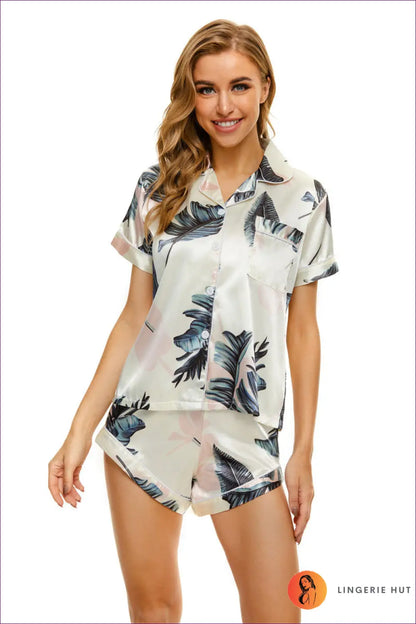 Polyester Pyjama Set with Shorts - Luxe Nights in - s / Blue2 - Pajamas - Lingerie Hut - All Season • Casual • Everyday