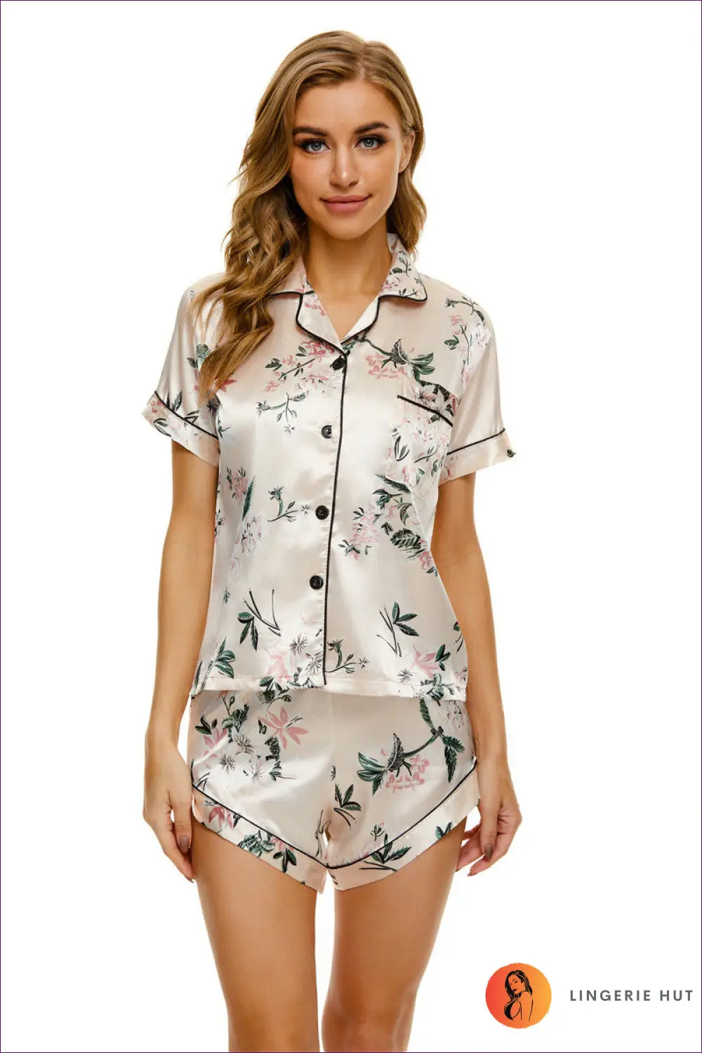 Polyester Pyjama Set with Shorts - Luxe Nights in - s / White - Pajamas - Lingerie Hut - All Season • Casual • Everyday