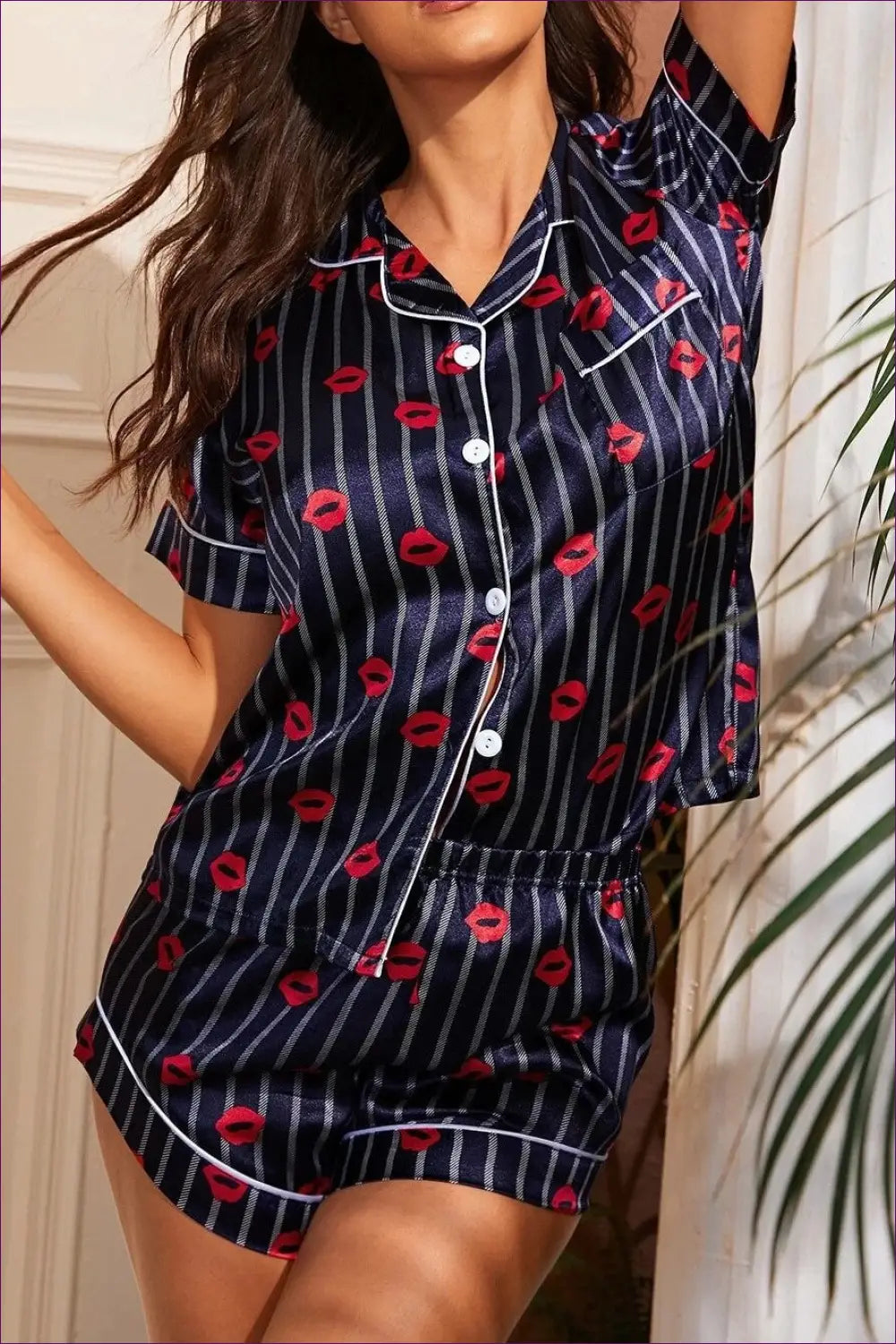 Polyester Pyjama Set with Shorts - Luxe Nights in - Pajamas - Lingerie Hut - All Season • Casual • Everyday