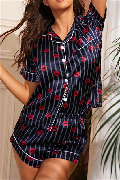 Polyester Pyjama Set with Shorts - Luxe Nights in - Pajamas - Lingerie Hut - All Season • Casual • Everyday