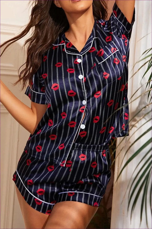 Polyester Pyjama Set with Shorts - Luxe Nights in - Pajamas - Lingerie Hut - All Season • Casual • Everyday