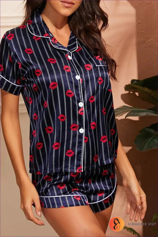 Polyester Pyjama Set with Shorts - Luxe Nights in - s / Black - Pajamas - Lingerie Hut - All Season • Casual • Everyday