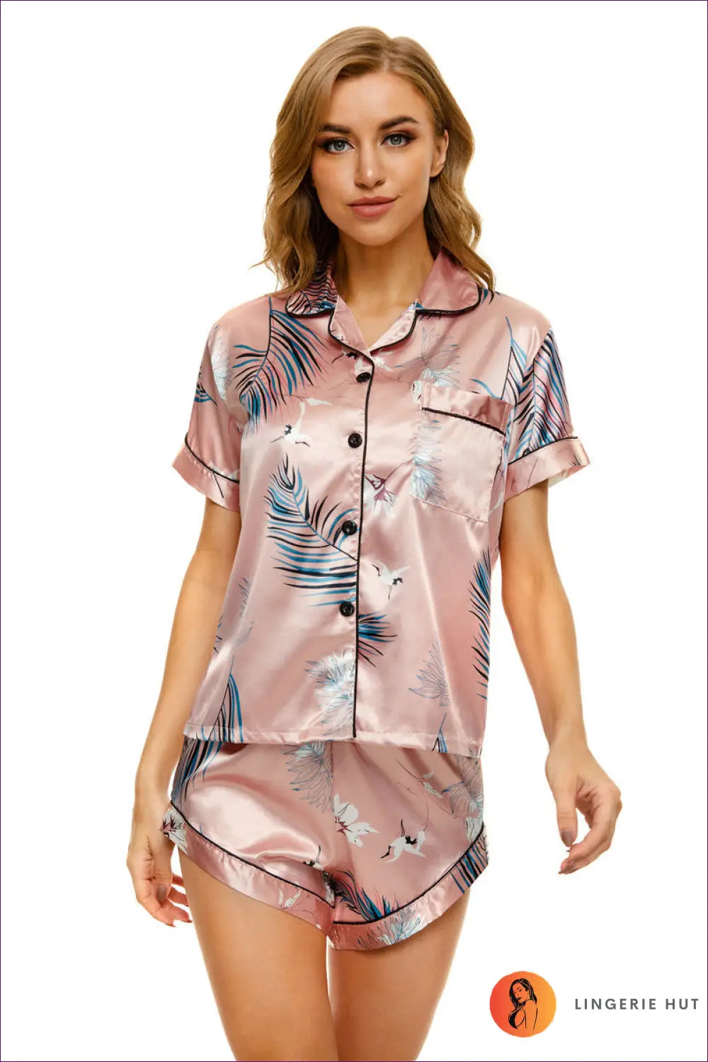 Polyester Pyjama Set with Shorts - Luxe Nights in - s / Pink - Pajamas - Lingerie Hut - All Season • Casual • Everyday