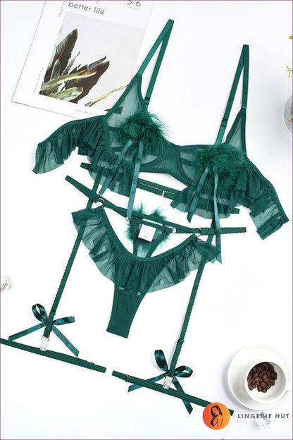 Step Into The Allure Of Pompons Mesh Bra Set, a Masterful Blend Comfort And Chic Style By Lingerie Hut.