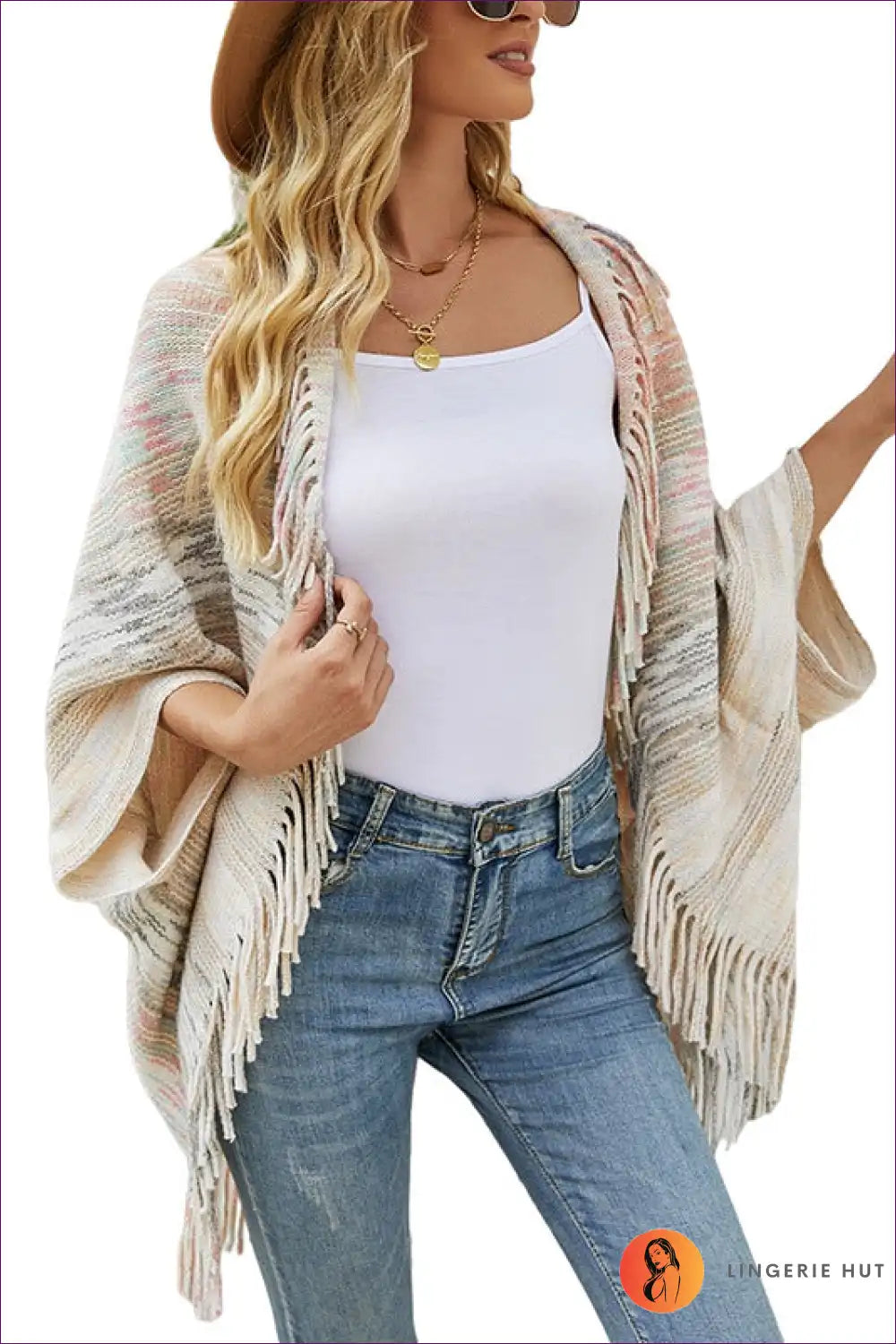 Poncho with Fringe Detail - Bohemian Weekend Ritual for All Season, Autumn, Boho, Casual, Everyday