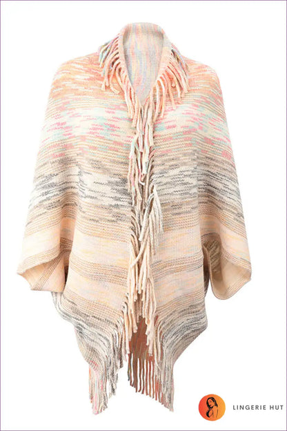 Poncho with Fringe Detail - Bohemian Weekend Ritual for All Season, Autumn, Boho, Casual, Everyday