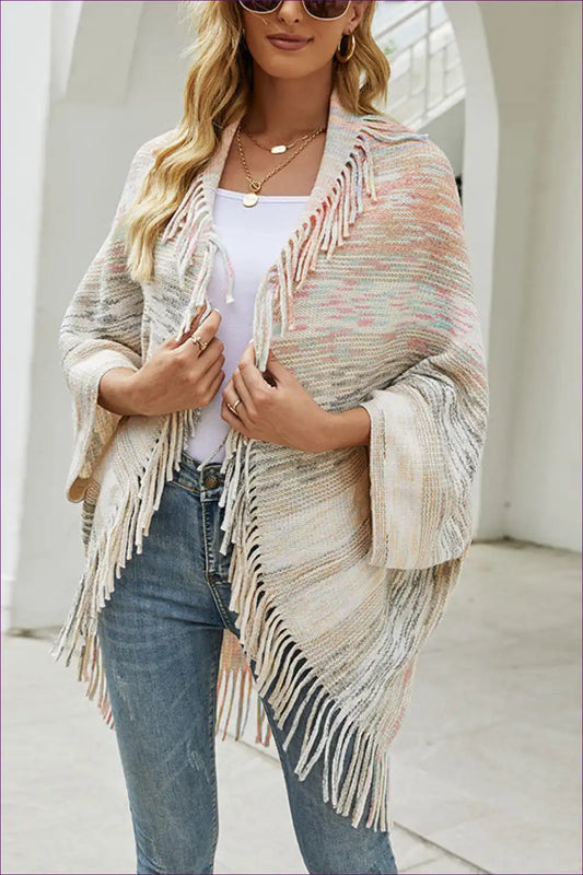 Poncho with Fringe Detail - Bohemian Weekend Ritual for All Season, Autumn, Boho, Casual, Everyday