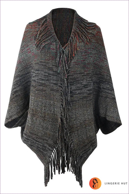 Poncho with Fringe Detail - Bohemian Weekend Ritual for All Season, Autumn, Boho, Casual, Everyday