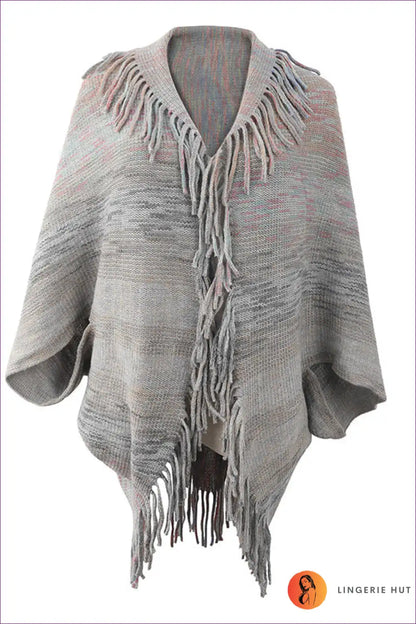 Poncho with Fringe Detail - Bohemian Weekend Ritual for All Season, Autumn, Boho, Casual, Everyday