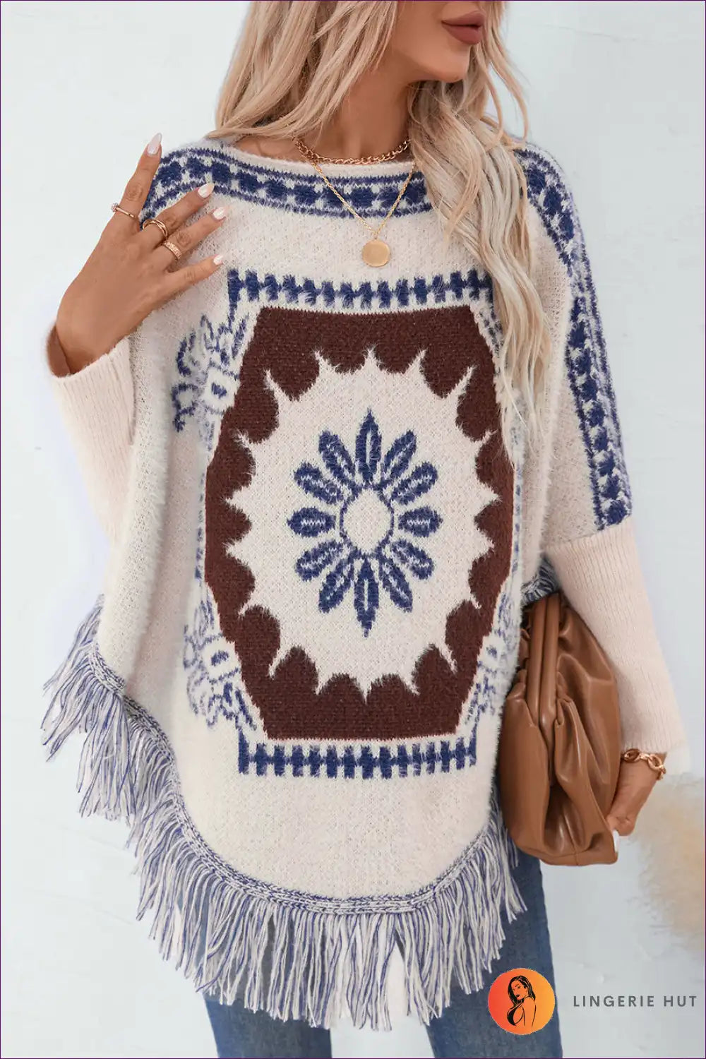 Poncho with Fringe Detail - Wanderlust Chic for All Season, Autumn, Boho, Casual, Everyday
