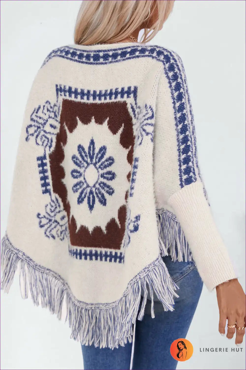 Poncho with Fringe Detail - Wanderlust Chic for All Season, Autumn, Boho, Casual, Everyday