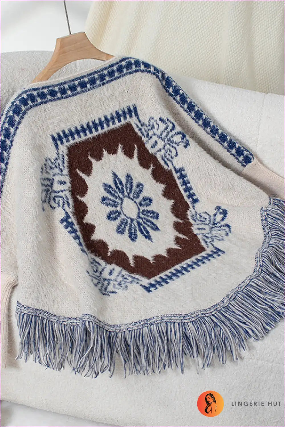 Poncho with Fringe Detail - Wanderlust Chic for All Season, Autumn, Boho, Casual, Everyday