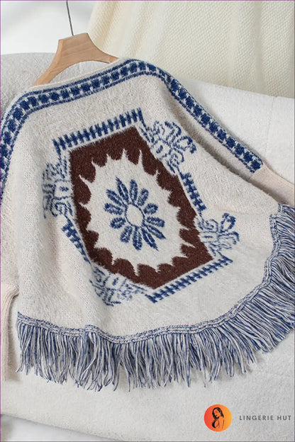 Poncho with Fringe Detail - Wanderlust Chic for All Season, Autumn, Boho, Casual, Everyday