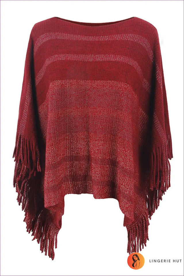 Fringed Knit Poncho Top