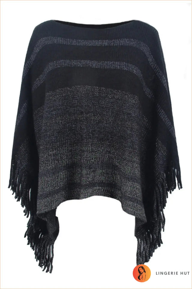Fringed Knit Poncho Top