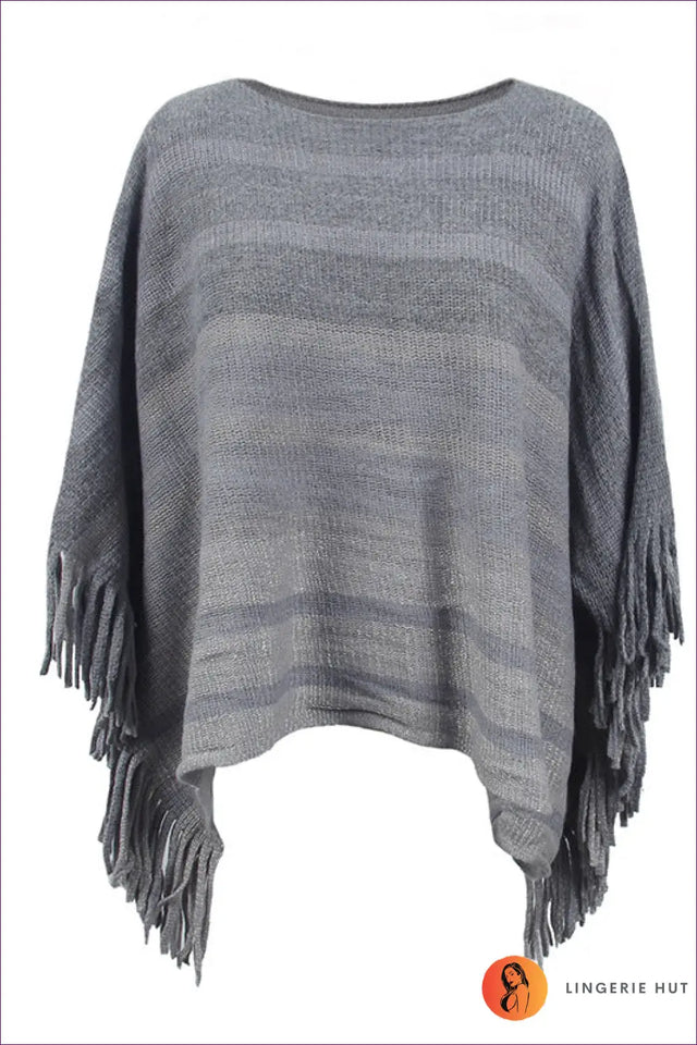 Fringed Knit Poncho Top