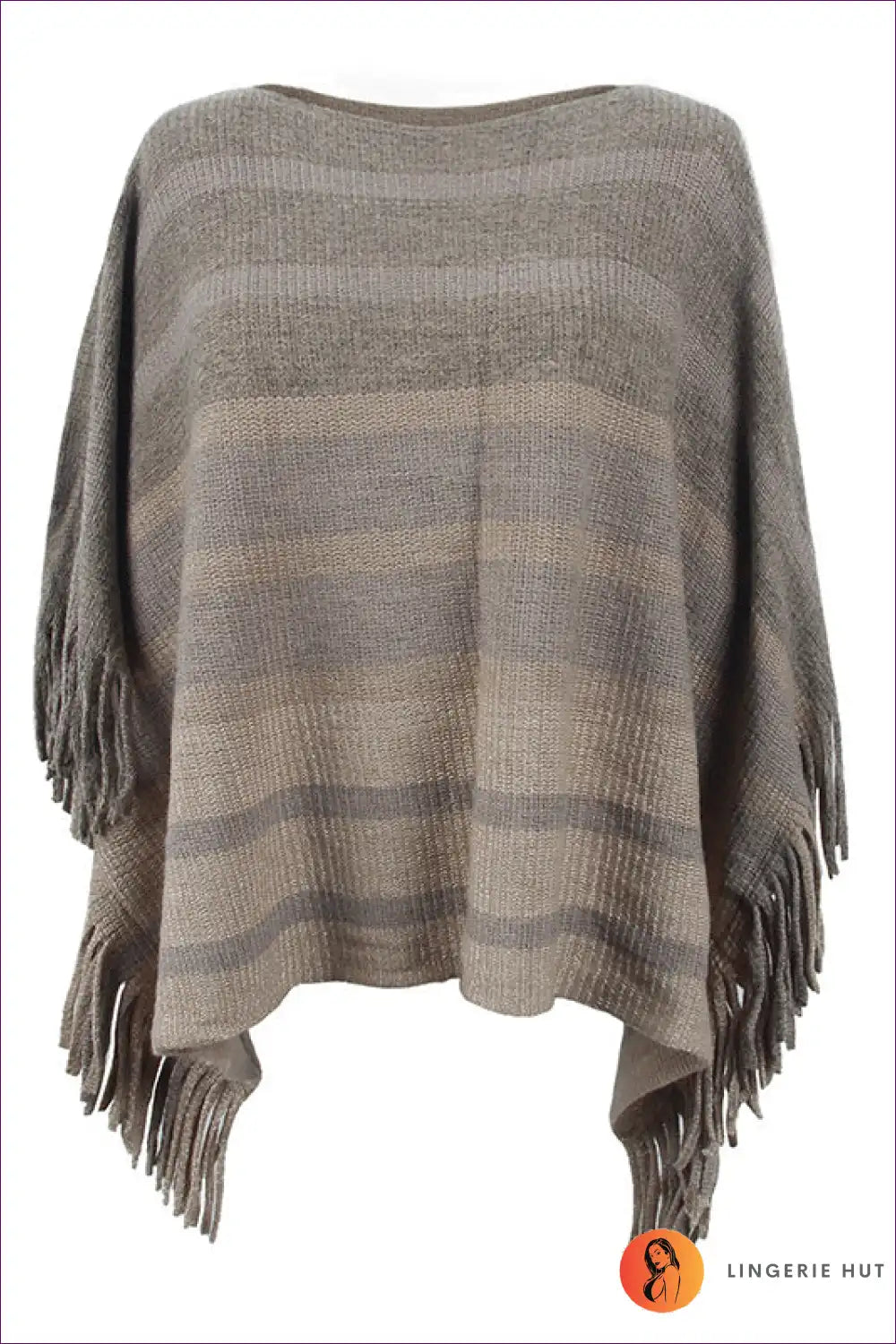 Poncho with Striped Fringe - Festival Season Essential for All Season, Autumn, Boho, Casual, Cover Up