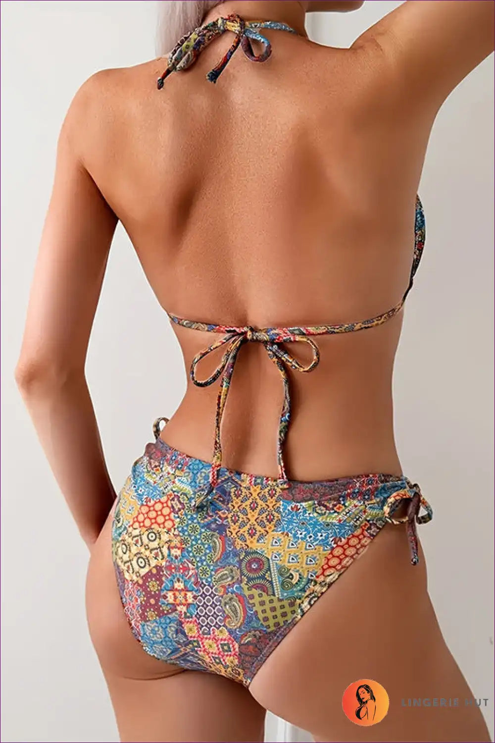 Printed Bikini Set with Tie Sides for Holiday Beach Escapes Beachwear, Bikini, Halter, just In, Polyester