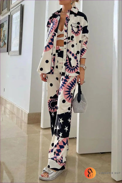 Printed Collared co Ord Set - Effortless Everyday Elegance - s / Multi - Clothing - Lingerie Hut - All Season • Autumn