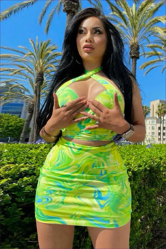 Printed Halter co Ord Set - Summer Evenings Sorted - Clothing - Lingerie Hut - Casual • Cutout • Halter • Mini