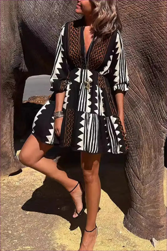 Printed A-line Mini Dress - Effortless Boho Energy - Dresses - Lingerie Hut - Casual • Date Night